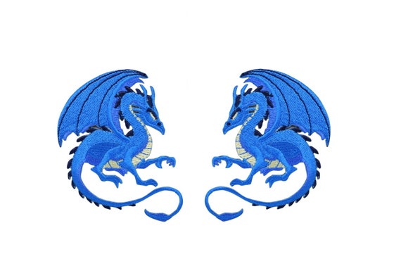 Fantasy Dragon - Blue - Facing Left or Right - Embroidered Patch