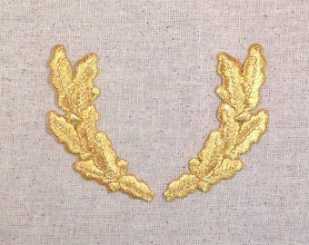 Gold - Pair Scrambled Eggs - Military Uniform - Iron on Applique - Embroidered Patch 693230B