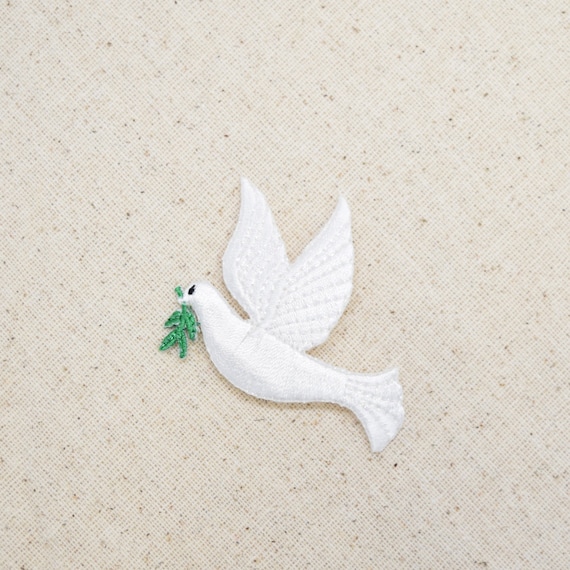 ホワイト - 平和の鳩 - オリーブの枝 - 左向きまたは右向き - アイロン