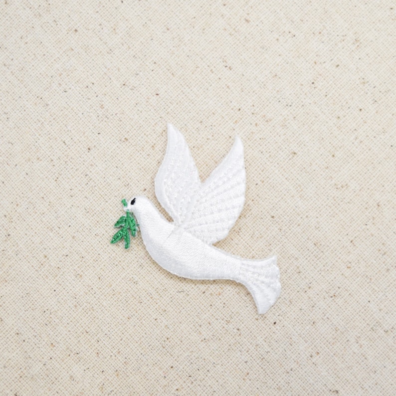 White Peace Dove Olive Branch Facing LEFT or RIGHT Iron on Applique Embroidered Patch 693823 image 3