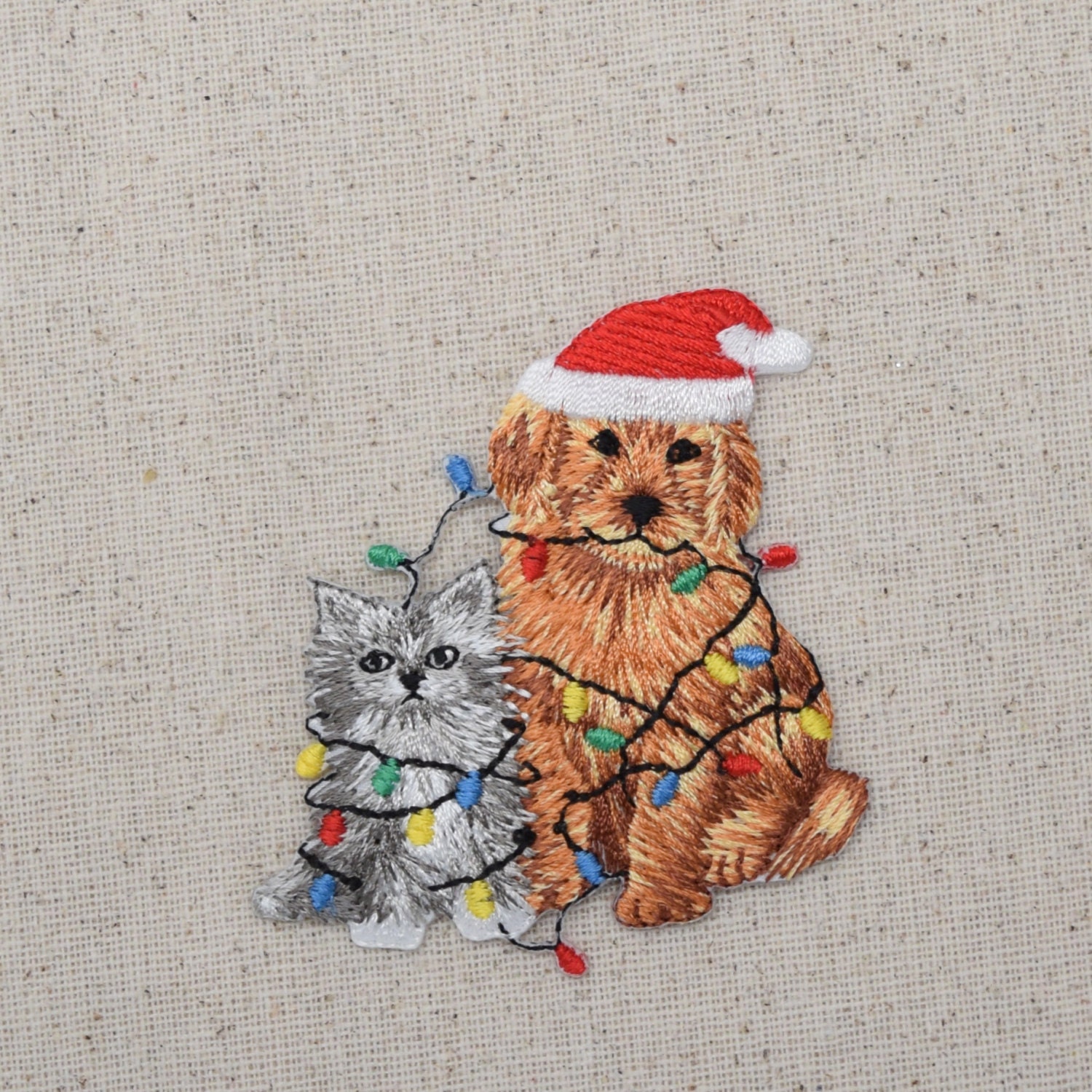 thumbnail image 2 of Christmas Kitten Applique Patch – Mistletoe Embroidered Cat Badge – 2-7/8 Inch – Iron On 2 of 3