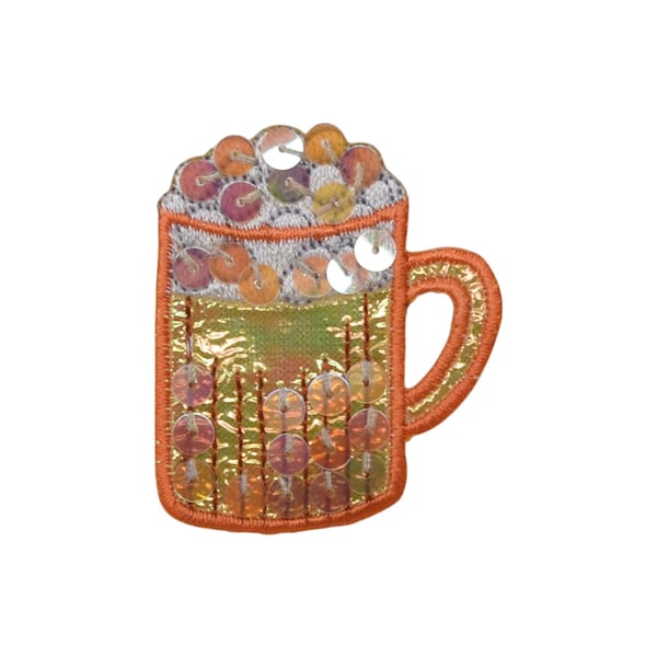 Bierpul - Oranje pailletten - Drankje - Opstrijkappliqué - Geborduurde patch - 695663-A