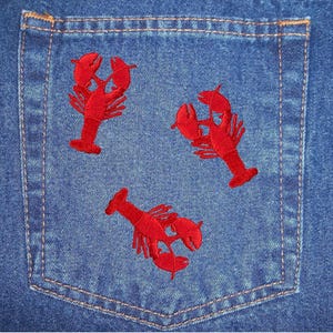 Small Red Lobster, Crawfish, Mud Bugs, Embroidered, Iron on Patch