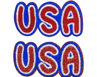 USA glitter or twill, Patriotic, 4th of July, Iron on Patch, American, Hat Bar Patches