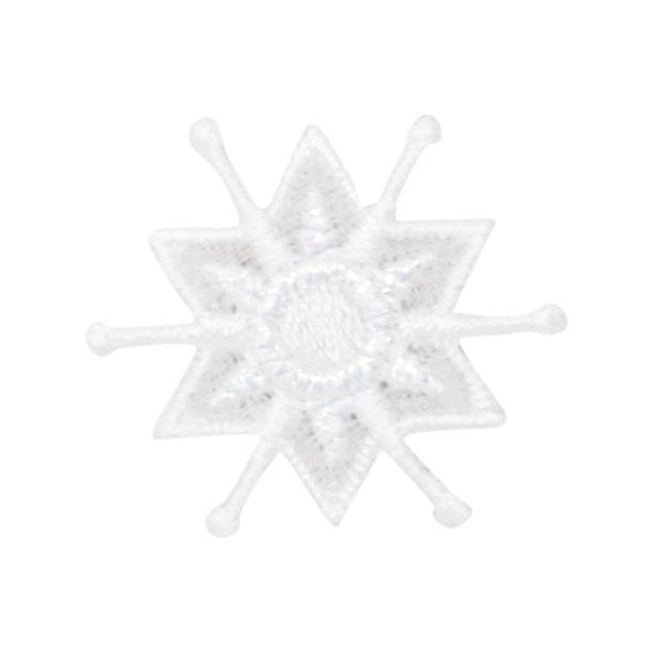 Small White Snowflake - Embroidered Iron on Patch