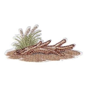 Driftwood Beach Iron On – Coastal Sand Dune Applique – Embroidered Ocean Nature Hat Bar Trucker Design 2.88 inch