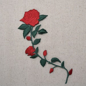 Red Roses on Vine, Embroidered, Iron on Patch image 3