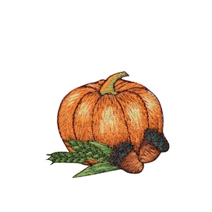 Pumpkin with Acorns, Thanksgiving, Fall, Embroidered, Iron on Patch