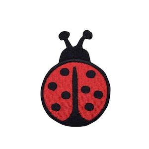 Peut inclure: Une coccinelle rouge et noire avec des points noirs. La coccinelle est un dessin simple et cartoon.