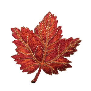 Rust Orange Maple Leaf, Tree Leaves, Embroidered, Iron on Patch