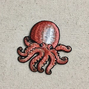 Natural Coral Octopus - Iron on Applique - Embroidered Patch - 697378-A