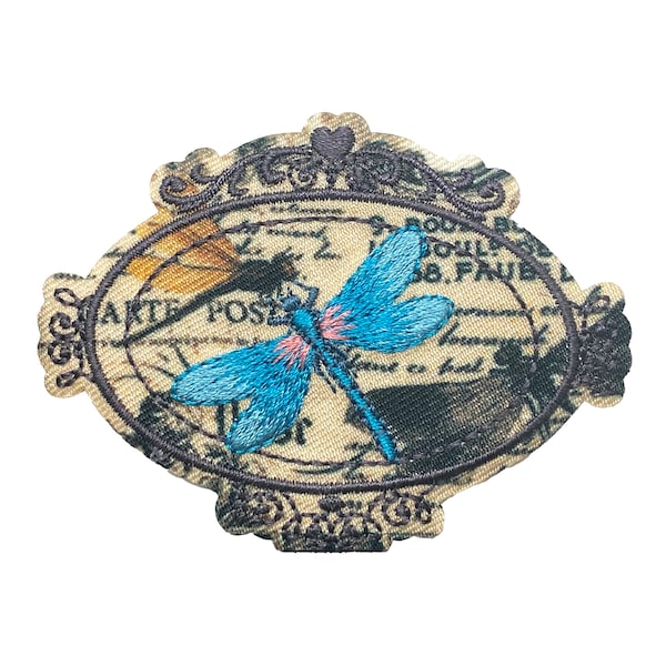 Dragonfly Vintage Paris Postage Stamp Style Iron on Patch