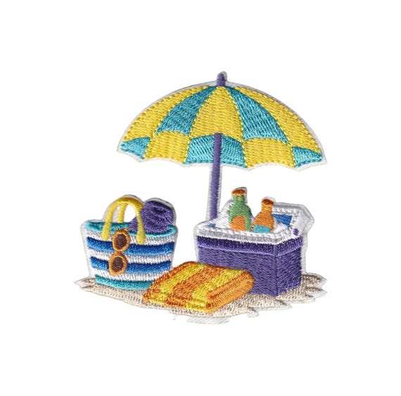 Beach Picnic Umbrella Cooler Tote Iron On Patch Coastal Trucker Hat