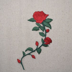 Red Roses on Vine, Embroidered, Iron on Patch image 2