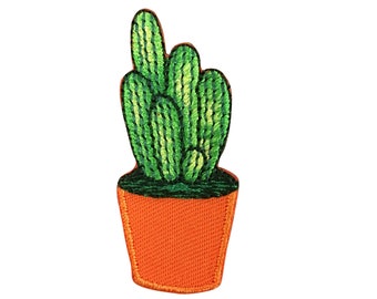 Cactus - pot orange - plante du désert - écusson brodé au fer