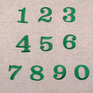 Numbers - 1.25 Inch - Green - Block Style - Iron on Applique - Embroidered Patch