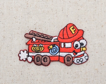 Pompier avec visage - camion - chapeau de pompier - fer à repasser - écusson brodé - 696918-A