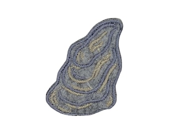 Single Oyster Shell Iron On Patch – Coastal Embroidered Applique for Beach and Nautical Crafts