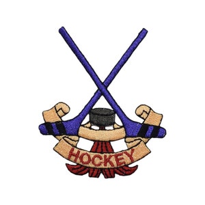 Hockey Sticks and Puck, Embroidered, Iron on Patch