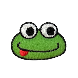 Puffy 3D Green Frog, Head, Face, Iron-on Patch, Embroidered