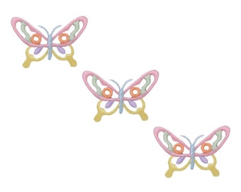 Pastelroze en gele vlinder, geborduurd, opstrijkpatch