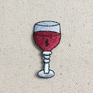 Red Wine Glass -  1-1/2" - Embroidered Patch - Iron on Applique