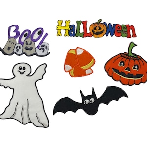 Conjunto de 6 peças, Halloween, Fantasma, Jack o&#39; Lantern, Boo, Morcego, Milho Doce, Bordado, Patch de Ferro