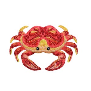 Crab, Tropical, Coral/Yellow, Ocean, Embroidered Iron on Patch