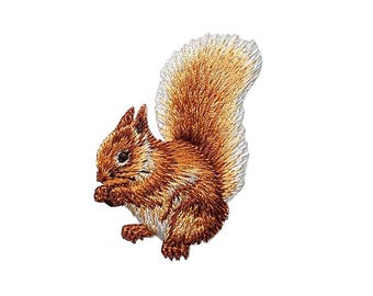 Parche termoadhesivo bordado de ardilla comiendo nueces