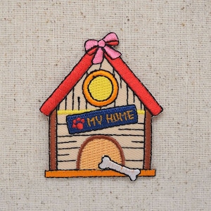 Niche pour chien - noeud, os - enseigne ma maison - écusson brodé - fer à repasser 157337-A