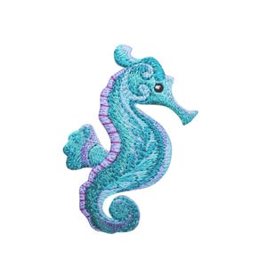 Seahorse Embroidered Iron On Patch – Tropical Blue Green Purple Ocean Applique
