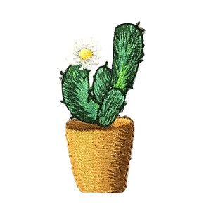 Pianta di cactus in vaso con fiore bianco, ricamata, toppa termoadesiva