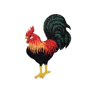 以下が含まれることがあります： 赤、黄、黒、緑の雄鶏の刺繍アイロン接着パッチ