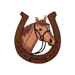 Horse Head in Horseshoe, Embroidered, Iron on Patch