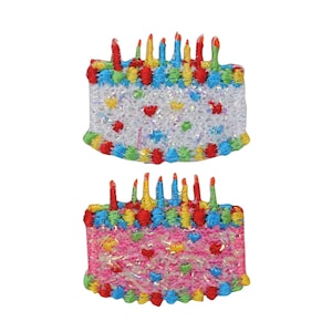 Pastel de cumpleaños con velas - ROSA o BLANCO - Confeti brillante - Parche bordado - Aplicación termoadhesiva - 694007