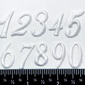 1&quot; Script Numbers - White - Embroidered Iron on Patch