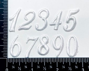 1" Script Numbers - White - Embroidered Iron on Patch