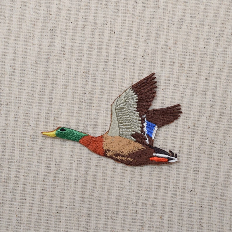 Mallard Drake Duck Flying Left or Right Iron on Applique Embroidered Patch image 2