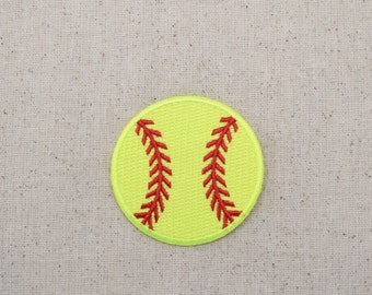 1" - Softball Neon Yellow Iron on Patch Embroidered