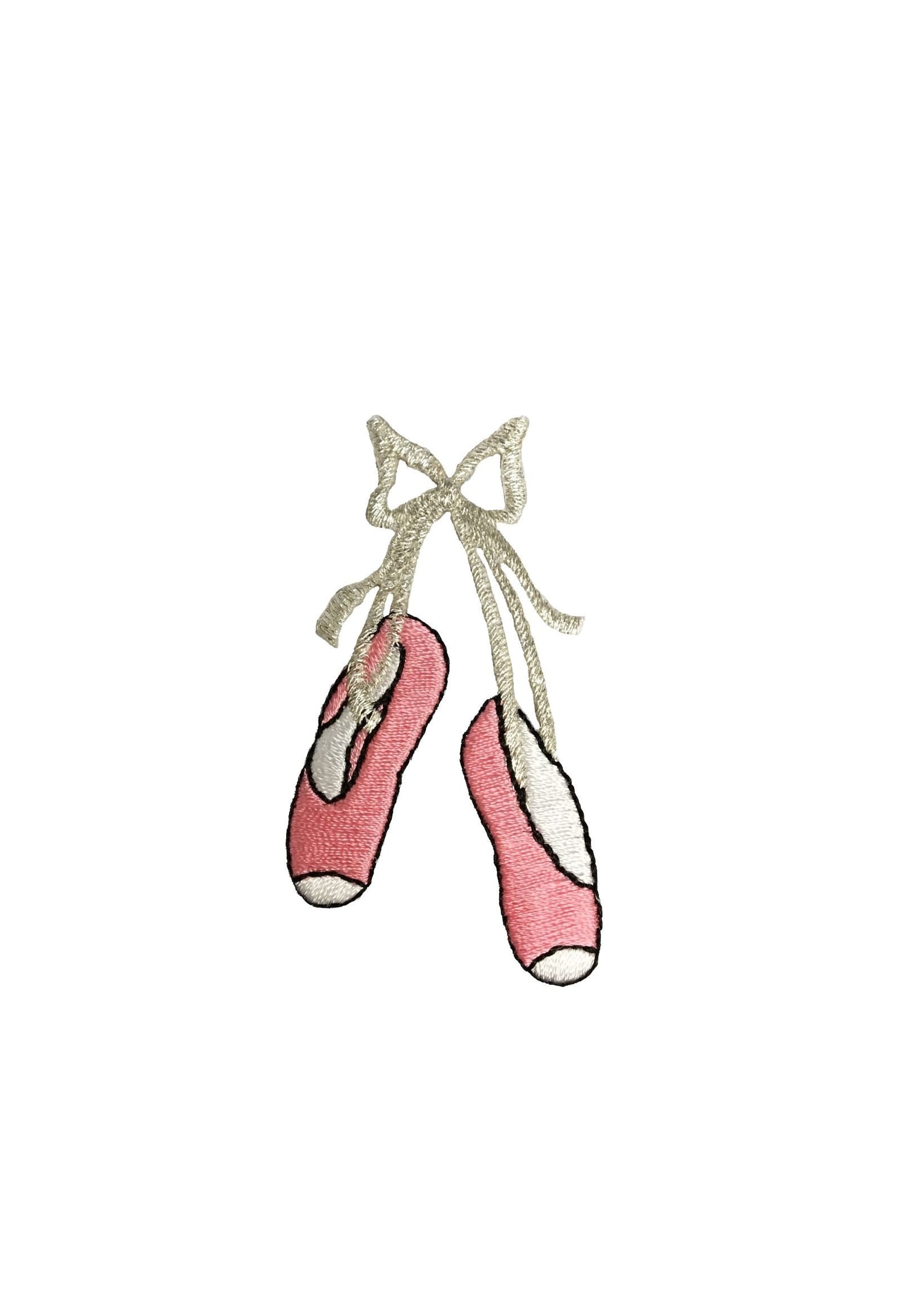 large ballet slippers - pink - silver bow - iron on applique - embroidered patch