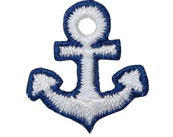 Small/Mini Nautical Blue and White Anchor - Embroidered Iron on Patch