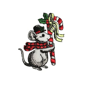 Christmas Mouse - Candy Cane - Top Hat - Iron on Applique - Embroidered Patch