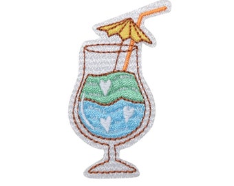 Tropical Cocktail Drink with Umbrella - Embroidered Iron on Patch