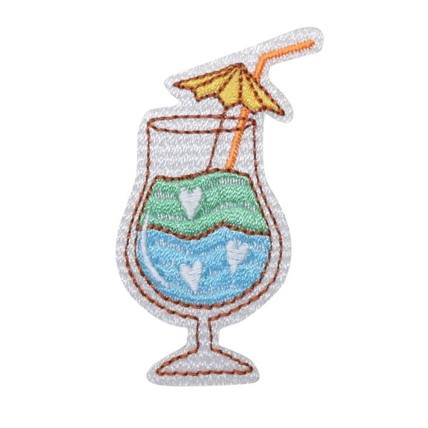 Tropical Cocktail Drink with Umbrella - Embroidered Iron on Patch