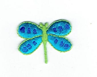 Small/Mini - Dragonfly - Blue/Green - Iron on Applique - Embroidered Patch  - 682384-B