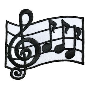 Musical Bar, Measure, G Clef/Notes, Embroidered, Iron on Patch
