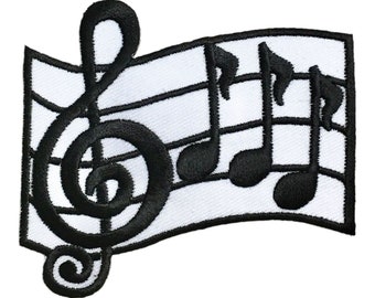 Musical Bar, Measure, G Clef/Notes, Embroidered, Iron on Patch
