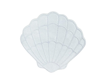 Parche termoadhesivo bordado de 7,6 cm (3 pulgadas) con forma de concha marina blanca, estilo costero, playero o de playa.