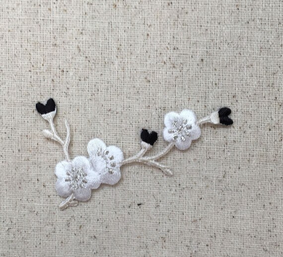 RIGHT Pink Flowers//Blossom Quince Green Stem Iron on Applique//Embroidered Patch