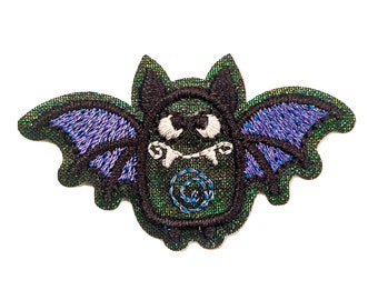Black Glittery Bat, Halloween, Embroidered, Iron on Patch